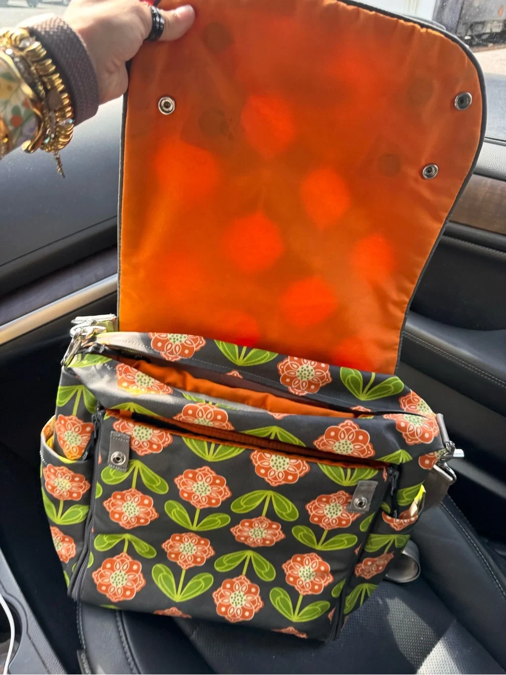Petunia Pickle Bottom Boxy Backpack Gray Floral Diaper Bag - Excellent Condition